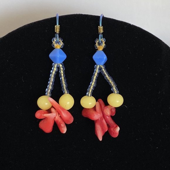 DietzJewels Mokume Gane Polymer Pendant Coral Vintage Glass Necklace Earring Set - Picture 6 of 8